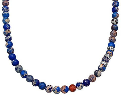 Kuzzoi Buddha Herren Naturstein Halskette, Steinkette aus Achat Perlen (8 mm), Herrenkette mit Silber Bead aus 925 Sterling Silber, Halsschmuck für Männer, Länge ca. 45 cm
