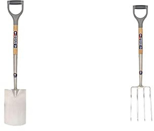 Spear & Jackson 1160SP Neverbend Stainless Steel Digging Spade, Grey & 1560SF Neverbend Stainless Steel Digging Fork,Blue,98.5 x 18 x 11 cm