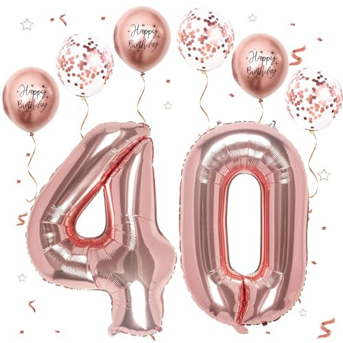 Foil Palloncini Numeri 40 Oro Rosa, VUCDXOP 101 CM Palloncino Numero 4, Grande Pallone Numero 40 Numeri Gonfiabili Compleanno Palloncino 40 Anni Festa Compleanno - Vola con l'Elio