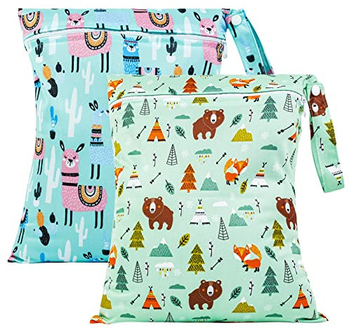Zngou Wet Bags, 13x14 inch Reusable Nappy Bag Dry Bags Changing Laundry Waterproof Cloth Organiser Pouches Babies Swimming Camping Travel Gym Beach, Blue,green, 2Pcs-30x35cm-blue/green