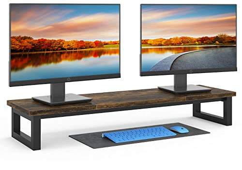 YAOHUOO Dual Monitor Stand Riser, 39Inch Large Monitor Stands for 2 Monitors, Computer Monitor Stand, Wooden Desktop Oraganizer Shelf for Office Desk Computer,Laptop,TV