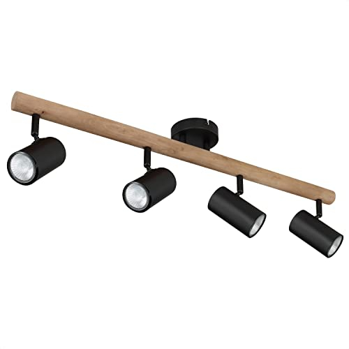 INNOVATE LED Spotbalken Holz | GU10 Deckenlampe Spot | LED Deckenleuchte Schwenkbar | Spotleuchte drehbar für Küche, Wohnzimmer, Schlafzimmer | Wandleuchte Holz | Deckenstrahler 4 flammig