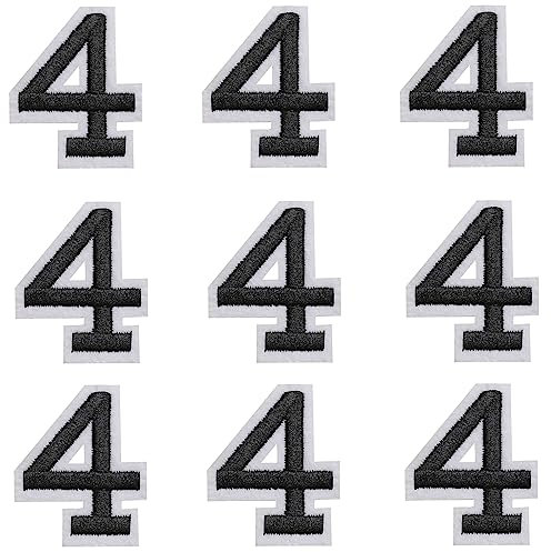 GYGYL Iron on Number Patches, 9PCS of 2 Inch Black Number 4 Patches, Embroidered Number Patch for Clothes, Dress, Hat, Socks, Jeans, DIY Accessories