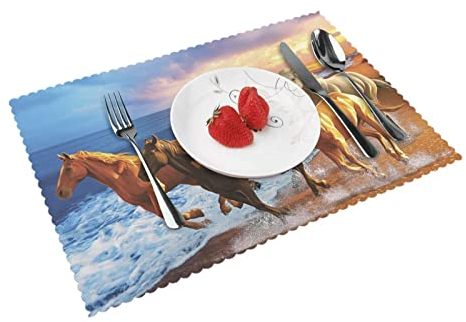 Pferde am Strand Platzdeckchen-Set mit 4 Stück Home Dining Geschenke rutschfeste Tischsets hitzebeständig Tischsets 45 x 30 cm