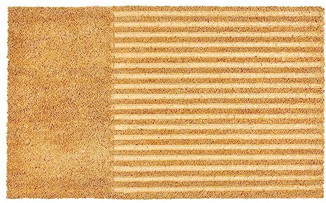 Moderne Fußmatte Haustür - Kokosmatte 45x75cm Streifen Natur - rutschfeste Schmutzfangmatte robust - Fussmatte innen - Türmatte Außenbereich überdacht