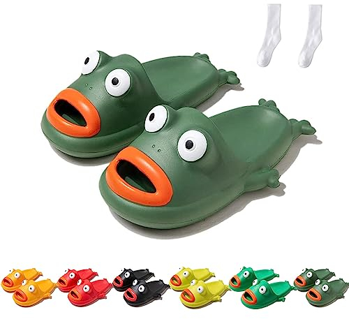 Frosch-Hausschuhe, niedliche Cartoon Flip Flops Sandalen für Damen, lustiges Tier, rutschfeste (Dunkelgrün, adult, women, numeric_42, numeric_range, eu_footwear_size_system, numeric_43, medium)