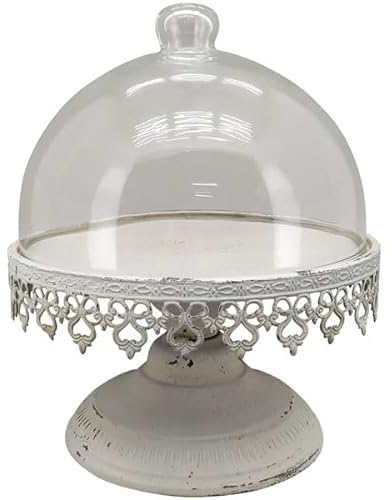 Etagere Tortenständer m. Glasglocke Nostalgie Klarglas ShabbyChic antik weiß H 25cm