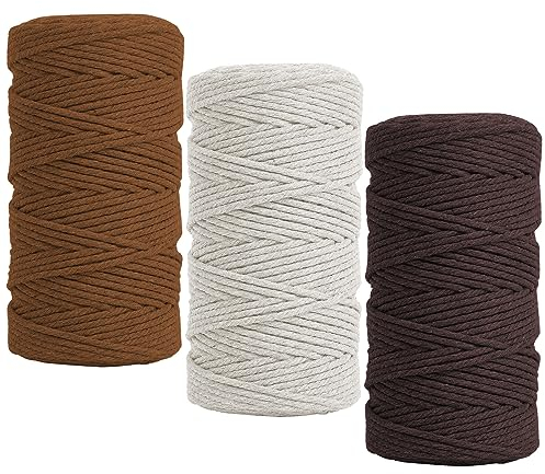Fyfjur Makramee Garn 2mm, 3 Rollen Bunte Cotton Macrame Cord, Makramee Schnur, Baumwollschnur Paketschnur für Wandbehang, Traumfänger, DIY Basteln, Backen, Geschenke Verpacken (300m)