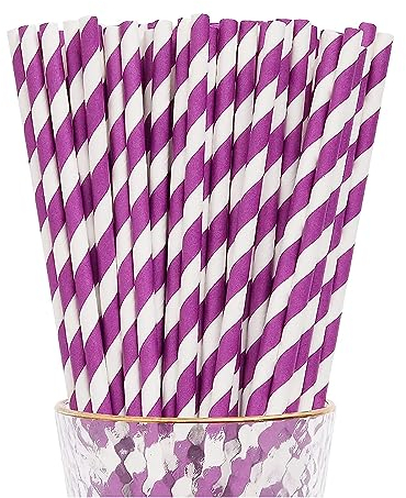 YAOSHENG Pack of 100 Red Paper Straws, Biodegradable, Colourful Drinking Straws, Suitable for Parties, Weddings and Occasions (Purple)