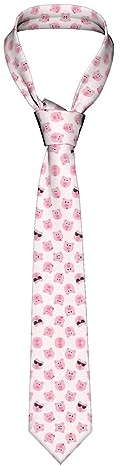 Herren Krawatte, Leopardenmuster, einfarbig, Seide, gewebt, gestreift, Plaids, Krawatte, Taschentuch, Manschettenknöpfe, Krawattenklammer-Set, formelle Geschäfts- und Hochzeit, Lustiges rosa Schwein