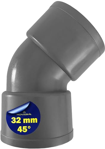 Bogen PVC U für Abflussrohr mit 45 Grad Winkel Ø 32 mm die Klebemuffe Wird zur Verbindung Zweier Rohre Verwendet - Garantie 10 Jahre - MONTERAL