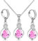 FDEETY Unendlichkeit Knoten Schmuckset Tropfen Kristall Anhänger Halskette Creolen Ohrringe Damen Silber Schmuck