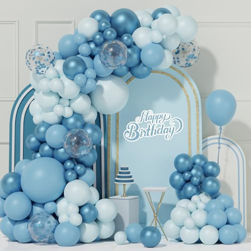 Luftballon Girlande Blau, 99pcs Ballon Girlande Blau Set mit Macaron Blau Konfetti Ballon, Geburtstag Deko Blau für Geburtstag Feier Party Dekoration, Babyparty, Willkommen Baby Junge, Taufe, Hochzeit