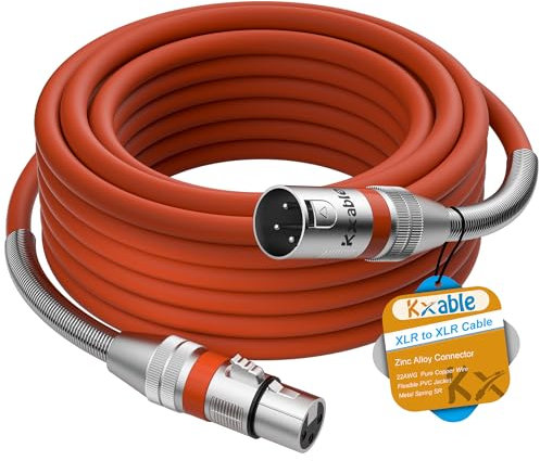 Premium 15ft XLR Male to Female Mic Cable, Heavy Duty 22AWG OFC, Shielded, Zinc Alloy Connectors, Metal Spring SR, Orange