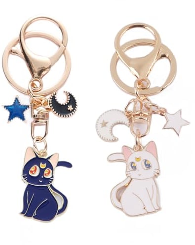 2 Stück Sailor Moon Schlüsselanhänger, Cartoon Niedlich Magie Katze Schlüsselanhänger, Sailor Moon Anime Figur Souvenir Schlüsselringe für Tasche Handy Auto Teenager Mädchen Katzenliebhaber
