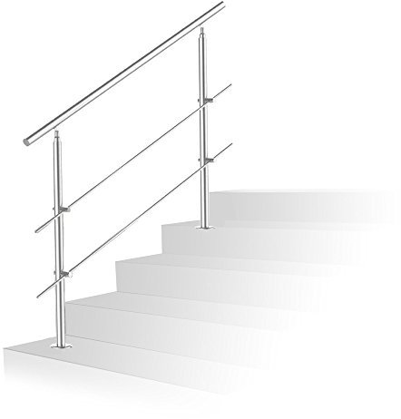 Daromigo Pasamanos de acero inoxidable, Soporte Barandilla para exteriores, barandilla para escaleras interior y exterior, barandilla con o sin travesaños, balcones (100 cm, 2 travesaños)