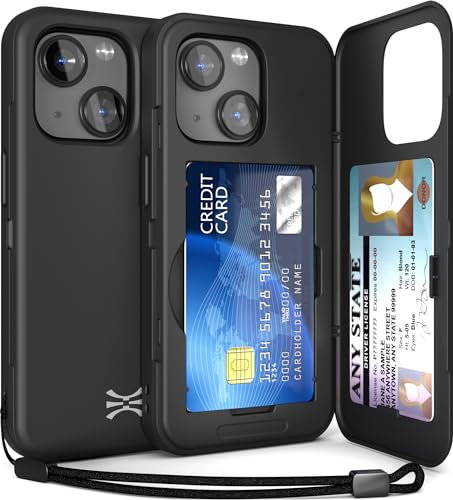 TORU CX SLIM for iPhone 15 Case Wallet | Protective Shockproof Heavy Duty Cover with Hidden Card Holder & Card Slot | Mirror & Wrist Strap Included - Black