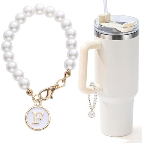 LUHOHI Letter Charm for Stanley Cup，Pearl Chain Accessories Stanley Cup Initial Charms for Handle Stuff Decor Water Bottle Jewelry Tumbler Cute Simple Modern Personalized Name ID Decorations (F)
