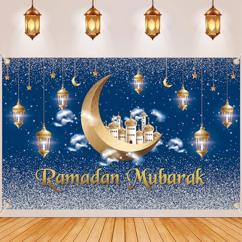 IWTBNOA Ramadan Dekoration, Extra Große Ramadan Mubarak Hintergrund Banner, XXL Ramadan Kareem Banner, Eid Mubarak Hintergrund Banner, Muslim Festival Party Hintergrund für Ramadan Deko(180 * 110cm)