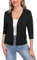 Sykooria Strickjacken für Damen Kurz 3/4 Ärmel Cardigan Open Front V Ausschnitt Bolero Festlich Elegant Strickjacke Solid Bolerojacke, Schwarz XL