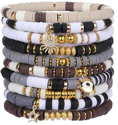 LEGENTLISUR 10 Pièces Ensemble De Bracelet d'Argile De Plage Bracelets De d’Argile Empilables Bracelet Extensible Surfeur Bracelet Simple En Pâte Polymère Pour Femme Avec - Breloque En Zircone Cubique