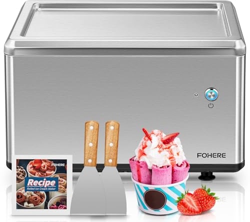 Gelatiera a rullo per la casa con compressore, gelato morbido in soli 3 minuti, funzionamento one-touch, diversi cambiamenti di varietà, sano gelato fatto in casa, ricetta, 2 spatole, Fohere
