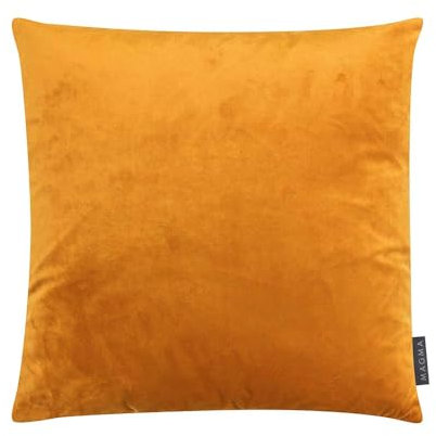 MAGMA Samt Uni Kissenbezug 40x40 cm - senf.- samtig weich kuscheliger Stoff, rechteckiger Kissenbezug, für Wohnzimmer, Schlafzimmer, Büro und Gästezimmer Waschbar