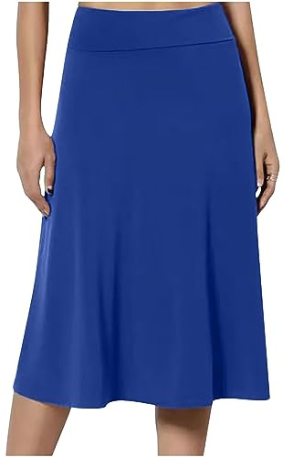 NSICBMNO Blue Skirts for Women UK Long Pleated Skirts Midi Flared Tennis Golf Summer Pencil A Line Midi High Waisted Pull On Skirt