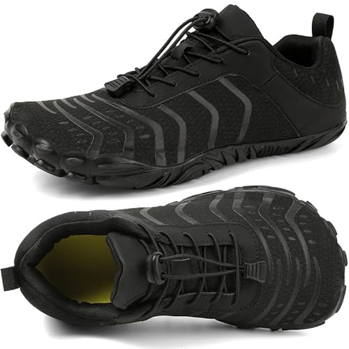 Barfußschuhe Herren Damen Breite Barfussschuhe Traillaufschuhe Weit Five Finger Zehenschuhe Minimalistische Zero-Drop Sohlen Wanderschuhe Fitnessschuhe Komfort Leicht Laufschuhe Unisex(Schwarz 45EU)
