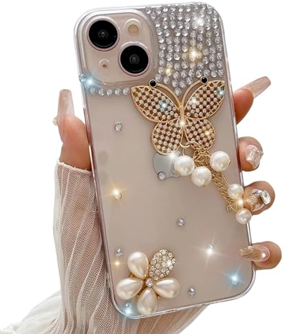 SUUNNY Funda de teléfono hecha a mano con purpurina brillante para iPhone 15 Pro Max 14 Plus 13 Pro 12 MINI 11 X XR XS Max 7 8PlusCover mariposa