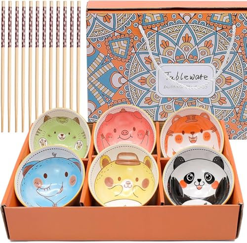 BLLREMIPSUR 6pcs Ceramic Rice Party Bowls, Ceramic Small Dessert Bowl Cereal Bowls, Serving Bowl Gift Set for Rice Soup Dessert Snack