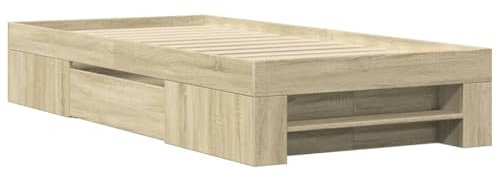 vidaXL Bettgestell, Bettrahmen mit Lattenrost, Schlafzimmerbett Bett mit Stauraum, Einzelbett für Schlafzimmer, Sonoma-Eiche 90x200cm Holzwerkstoff