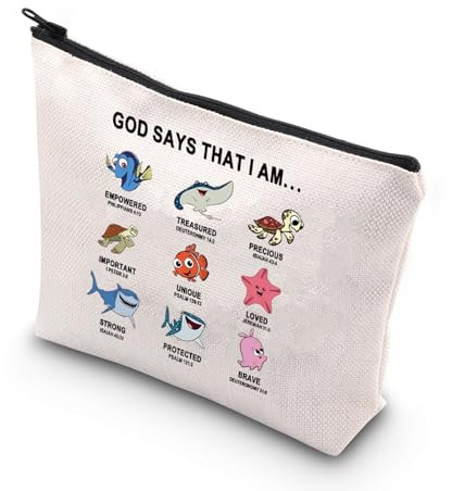 WCGXKO Cartoon-Liebhaber, Geschenk, Tier-Ozean, Geschenk, Angelgeschenk, Cartoon-Make-up-Tasche, Reißverschlusstasche, God Says Empowere, Reißverschluss