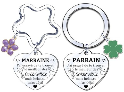 YJYJZX 2 Cadeau Parrain et Marraine Porte-clés,Cadeau Parrain Marraine Bapteme,Cadeaux Parrain Marraine Demande Annonce Naissance Baptême Communion Surprise Noël (3)