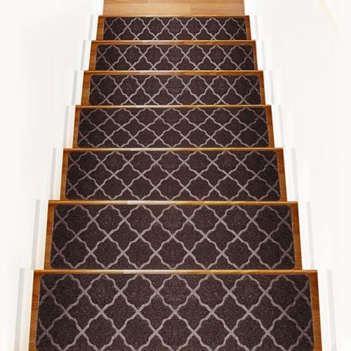 Hearda Pisadas Antideslizantes para Escalones de Madera, Alfombra Vinilica da 5/10 Piezas, Alfombra Escaleras Lavable Antideslizante, para Escaleras o Escaleras Giratorias (Café,10 pc)