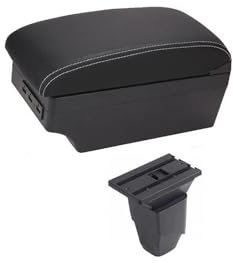 OUSDUO Armlehnenbox Für Peugeot 206 207 CC Cabrio Mittelkonsole Aufbewahrungskoffer Zubehör Mit Getränkehalter USB-Anschluss(C-Black White line)