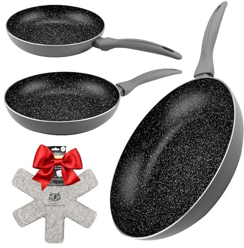 KARL HAUSMANN Pfannenset Induktion - 20+24+28 cm - Beschichtete Pfannen Set für alle Herdarten, auch induktionsherd - Bratpfannen aus Aluminium - Frying Pan Set - Pfannensets - Bratpfanne - Pfanne