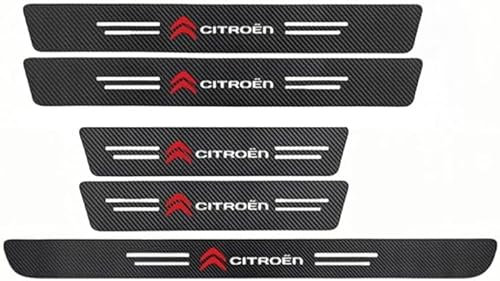 Protection Seuil de Porte de Voiture,pour Citroen C4 Quatre,Carbone Fibre Bande de seuil de Porte de Voiture avec Logo Pédale Protection Threshold Barre Adhésif Autocollant, 5-Piece
