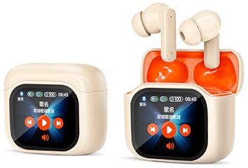 Micool Wireless Earbuds with Touch Screen, Colour Display, In Ear Earbuds Bluetooth 5.4 with Long Battery Life, Active Noise Cancellation Headphones Bluetooth, Built-in Buzzer/Pan-Tilt Camera (pink)