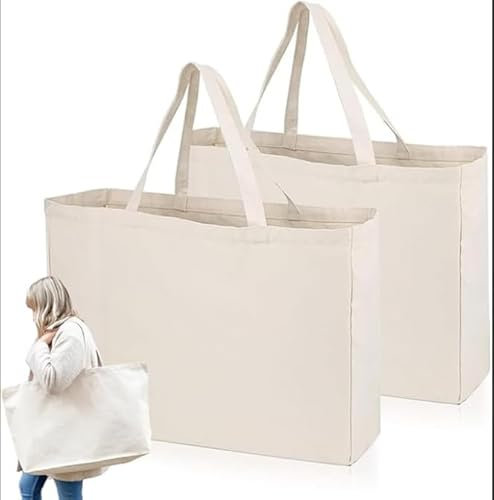 YqsIbth Cotton Bags for Grocery, 2 PCS Tote Bag, Reusable Tote Bags eco-friendly Canvas Tote Bags Cotton Canvas Plain Tote Bags for DIY Advertising Promotion Gifts(30X40 cm)