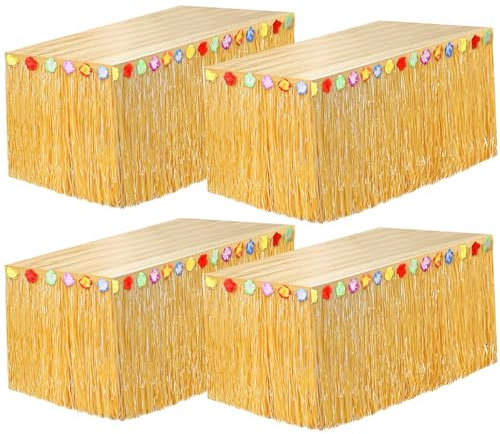 4 PCS Hawaii Tischrock, Hawaii Party Deko, Gras Tischrock mit Mehrfarbe Blumen, Hawaii Tischdekoration für Sommer Garden Beach Pool Party, Tropische Hawaii Party, Geburtstag Party, Party im Freien