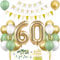 Deko 60. Geburtstag Salbeigrüne, Luftballons 60 Geburtstag Deko Set Grün Weiß Gold, Ballon 60 mit Banner Tortendeko, Happy Birthday Girlande, für Frau Männer 60 Jahre Geburtstagsdeko