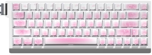 JSJTKeys Cute Cat Themed Keycaps,PBT Side Printed Translucent Keycap, Cherry Profile Keycap Set,74 Keys,Suitable for Cherry MX Switches 60/61/65/67/68 Mechanical Keyboard(Only Key Caps)