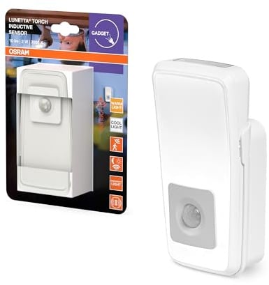 OSRAM Luz nocturna LUNETTA TORCH, sensor y antorcha integrados, 2W, 10lm, blanca fría y blanca luz diurna (3000 & 4000 & 6500K), enchufe UE integrado, para uso en interiores