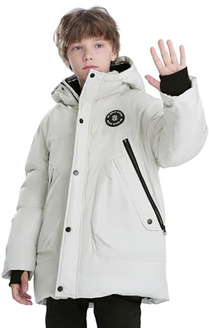 Sunny Sprout Manteau garçon hiver - Doudoune épaisse avec capuche polaire et manches coupe-vent Gris clair 8 ans