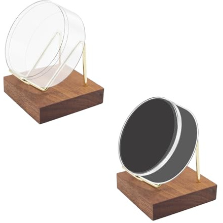 2stk Hockey Puck Vitrine mit Holzsockel,Klar Acryl Vitrine Hockey Memorabilien Aufbewahrungshalter, zur Präsentation von Autogrammen Puck Sammlung