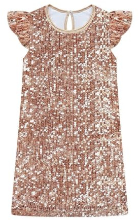 Lito Angels Girls A-Line Sequin Party Dress, Age 2-12 Years | All-over sequins, A-line shape, Round neck, Flutter sleeves, Birthday Party, Wedding, Christmas
