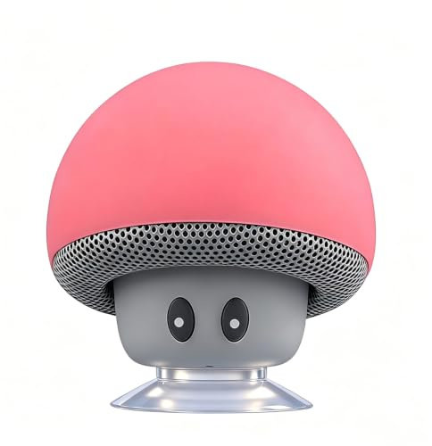 Longben Mini altoparlante fungo Bluetooth 5.3, ventosa impermeabile, supporto cellulare, ricarica Type-C per bagno e ambiente domestico, Rosso