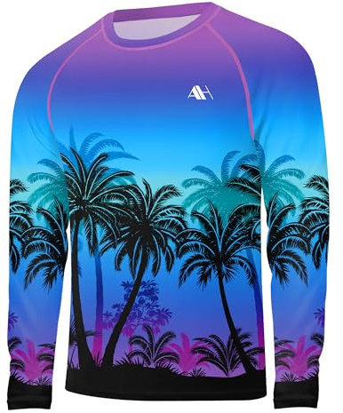 Arankhiger Men's Rash Guard UPF 50+ Swim Shirts Quick Drying Swimming Shirt Long Sleeve Running Tops