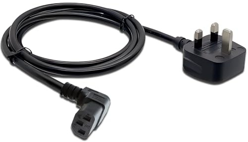 90 Degree PC Power Cable, 1.5 Metre EC C13 Power Cable Downward Angle, UK 3-Pin Fused Plug Copper Core 250V 10A Electric Cable Supply Kettle Monitor TV Computer Printer Replacement Lead, Black